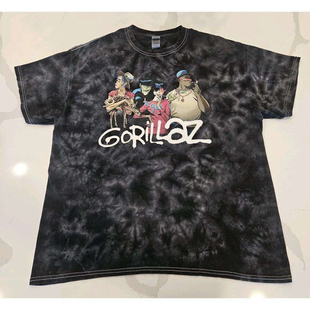 Gorillaz Black Tie Dye Graphic T Shirt Band Tee Size XL Concert Short Sleeve GUC